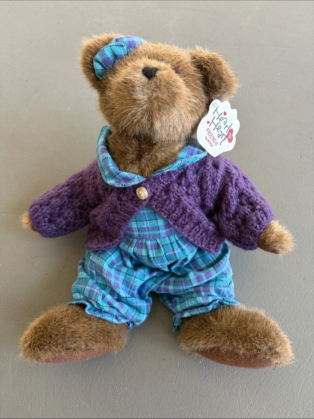 Heart to Heart Boyds Bears Chloe Teddy in Purple Sweater and Plaid Outfit